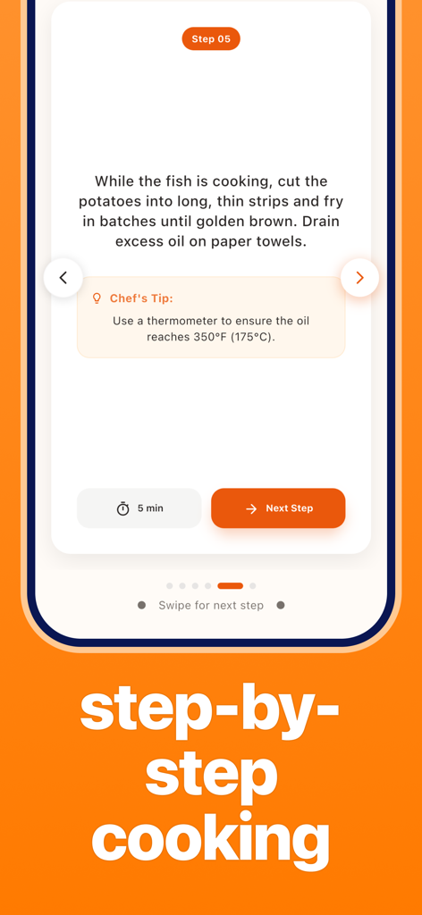 AI Recipe Keeper - ChefAI - ChefAI 앱에서 단계별 레시피 지침 및 요리 팁을 보여주는 모바일 화면