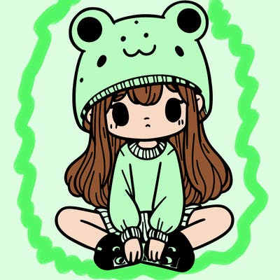 a girl wearing a frog hat and some frog socks