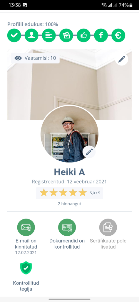 A professional service provider profile on GetaPro app displaying user rating and verification status
