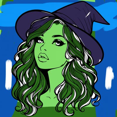 realistic witch girl with wavy hair and lips