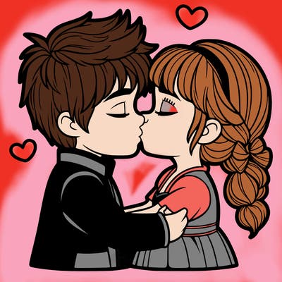 girl and boy kissing