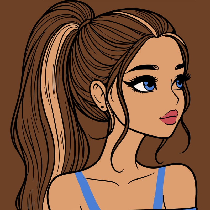 a beautiful and realistic girl with a high pony tail