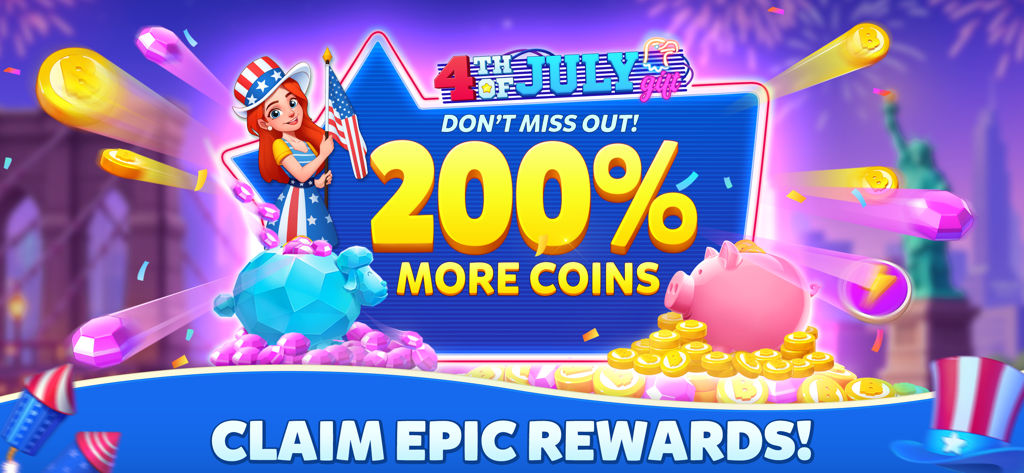 Bingo Home Design-Bingo&Decor - Evento del Cuatro de Julio de Bingo Home Design que ofrece un bono de monedas del 200 por ciento