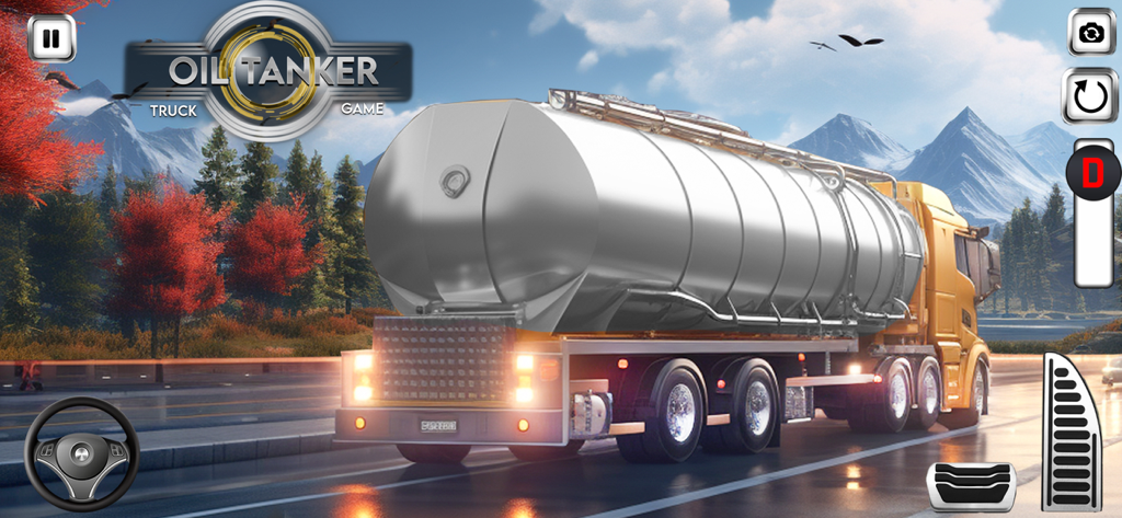 Truck Simulator Driver Games - An oil tanker truck driving on a mountain road with realistic graphics and on screen controls