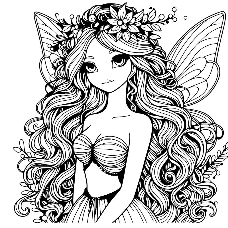realistic fairy goddess with long curly hair