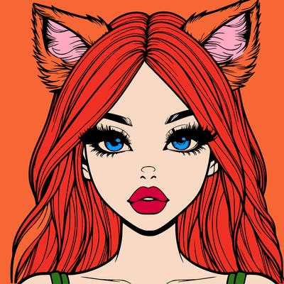 realistic girl with fox ears and realistic lips