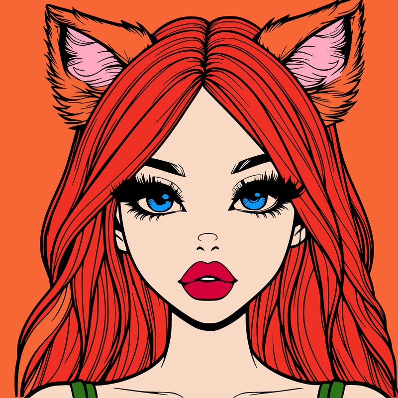 realistic girl with fox ears and realistic lips