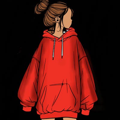 realistic girl with a oversized sweatshirt on and a bun