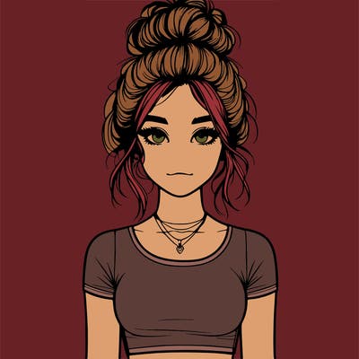 realistic girl with messy bun and croptop