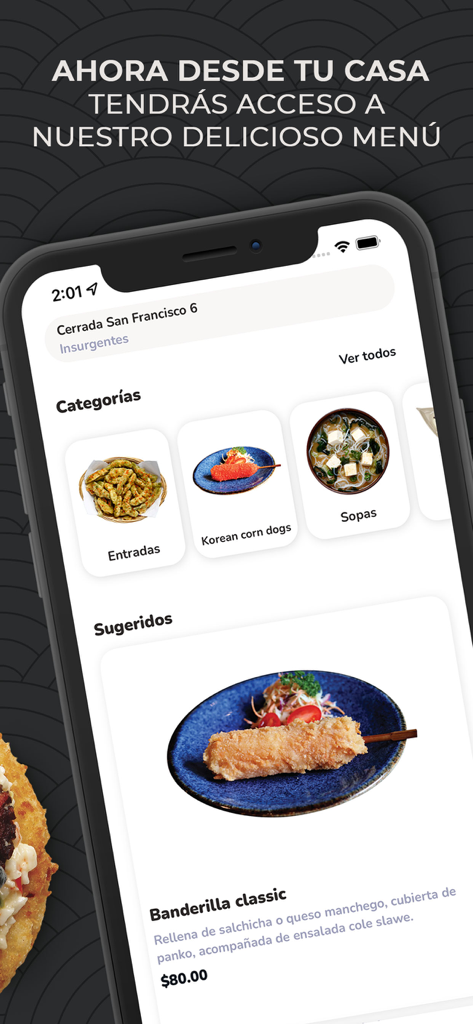Izakaya Sushi - Izakaya Sushi mobile app interface showing menu categories for appetizers Korean corn dogs and soups