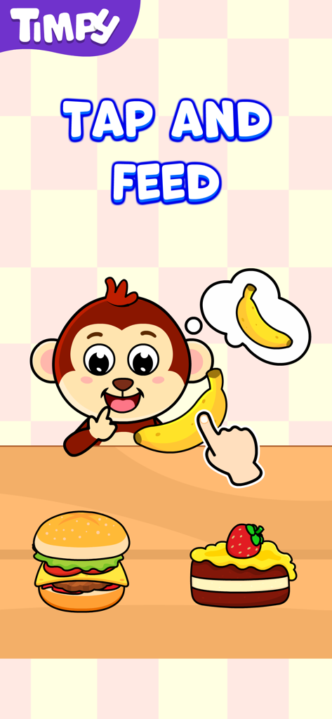 Toddler Games for 1 Year Olds~ - A toddler game interface where a child feeds a cartoon monkey a banana