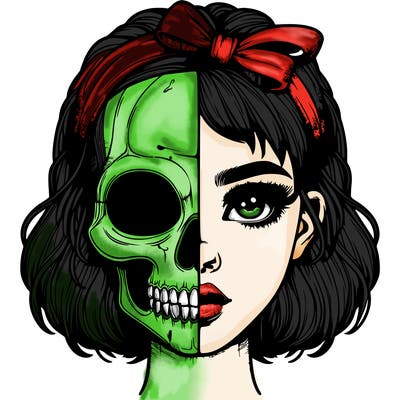 realistic girl with half skull mask