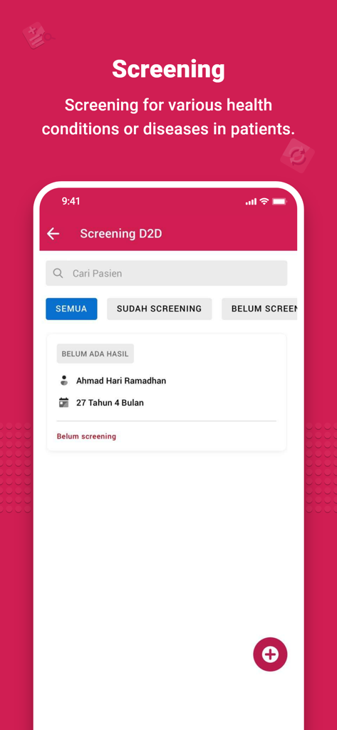 D2D (Doctor to Doctor) - D2D app interface showing patient screening management for medical professionals