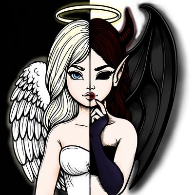 realistic angel half demon