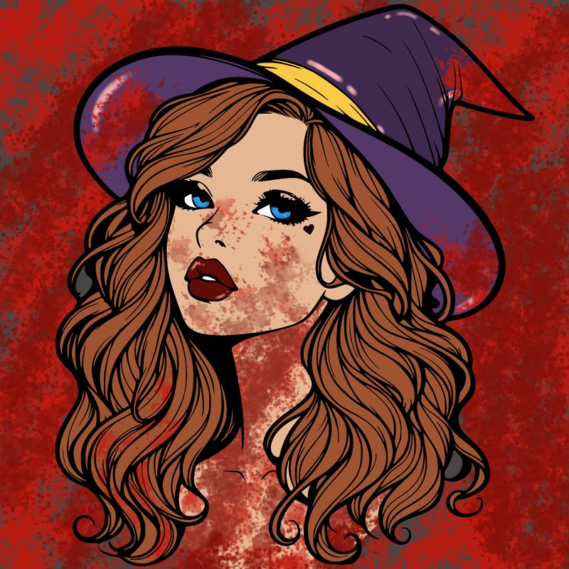 realistic witch girl with wavy hair and lips