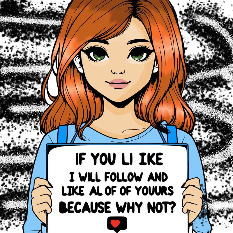 a realistic girl holding a sign saying if you like i will follow and like all of yours because why not?