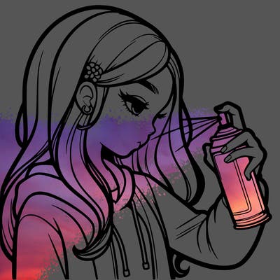 a realistic girl spray painting