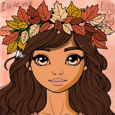 realistic girl with fall leaf crown