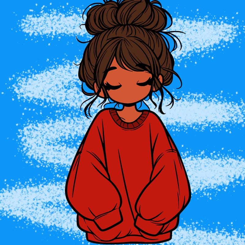 girl with baggy sweatshirt and messy bun