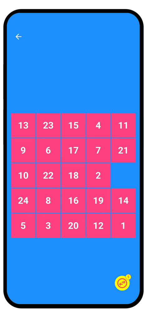 Human Benchmarks - Brain Test - A cognitive training interface showing a grid of numbered pink tiles on a blue background for a reaction and memory test