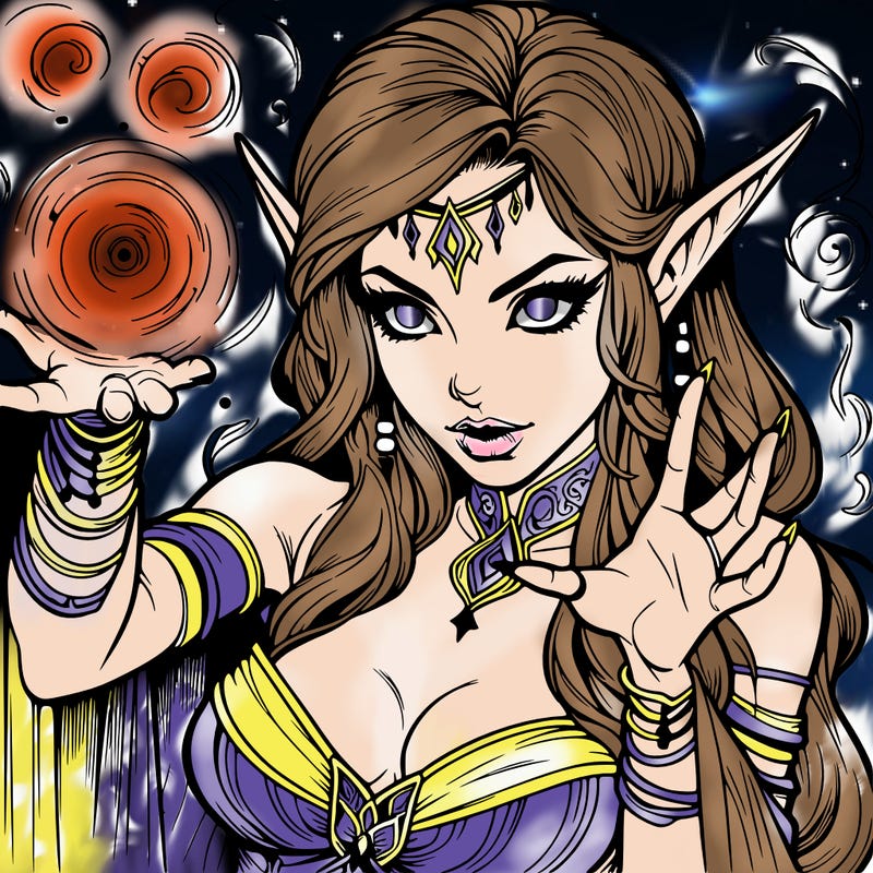 realistic scary beautiful elf sorceress casting spell