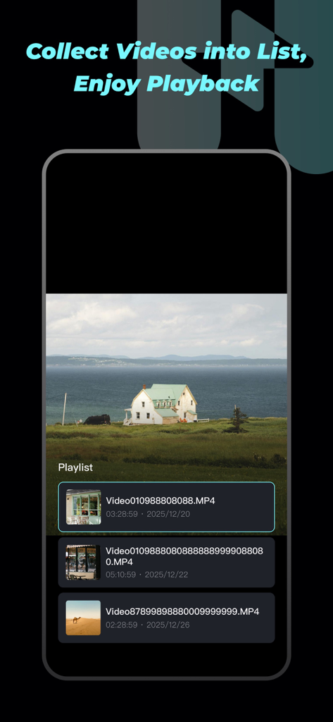 Hush-Pure Enjoyment - Hush app video playlist interface showing a list of imported local videos and a playback preview