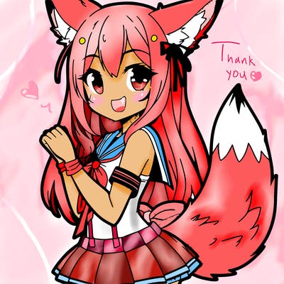 a anime girl with fox ears on the top of her head and a fox tail