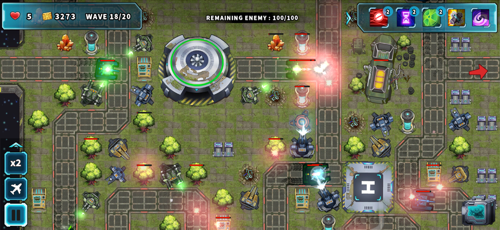 Tower Defense Rush - A sci-fi battle scene in Tower Defense Rush with turrets and enemy waves.