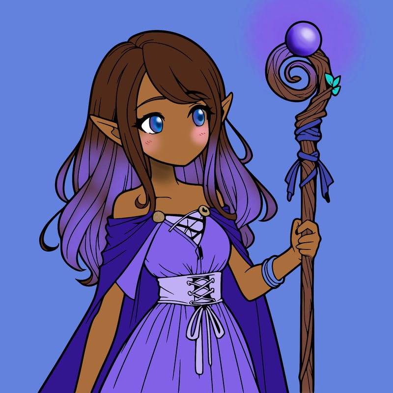 realistic girl elf with staff