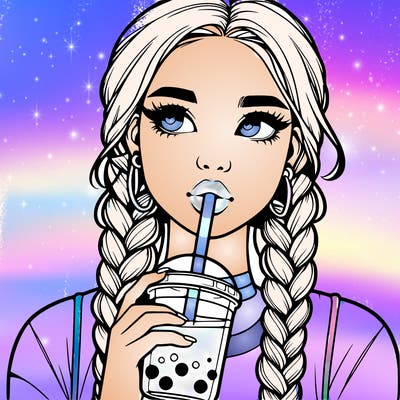 realistic girl with braided hair drinking boba