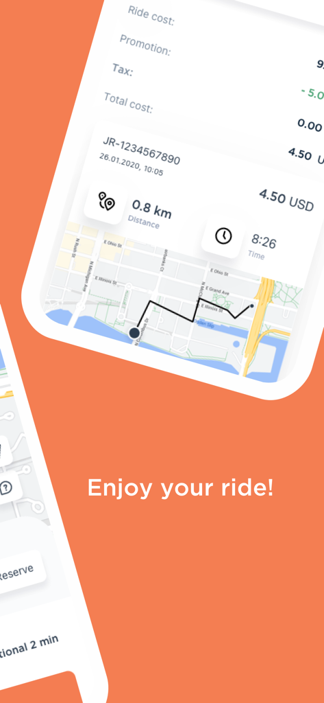 Ridy: Ride Around Town - Ridy app screenshot showing ride summary including cost distance time and a map of the route