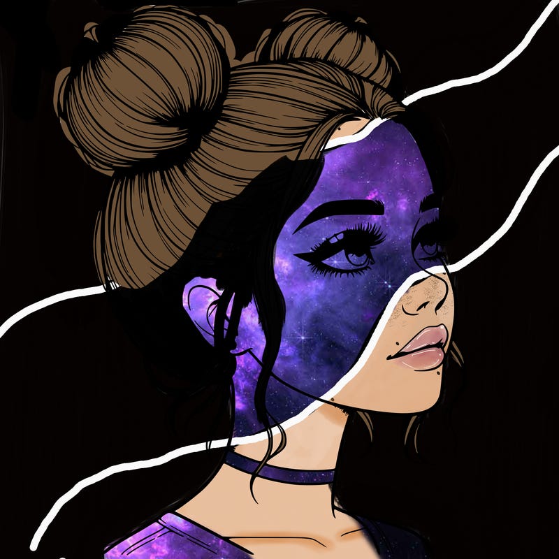 realistic girl with buns on the top of her head