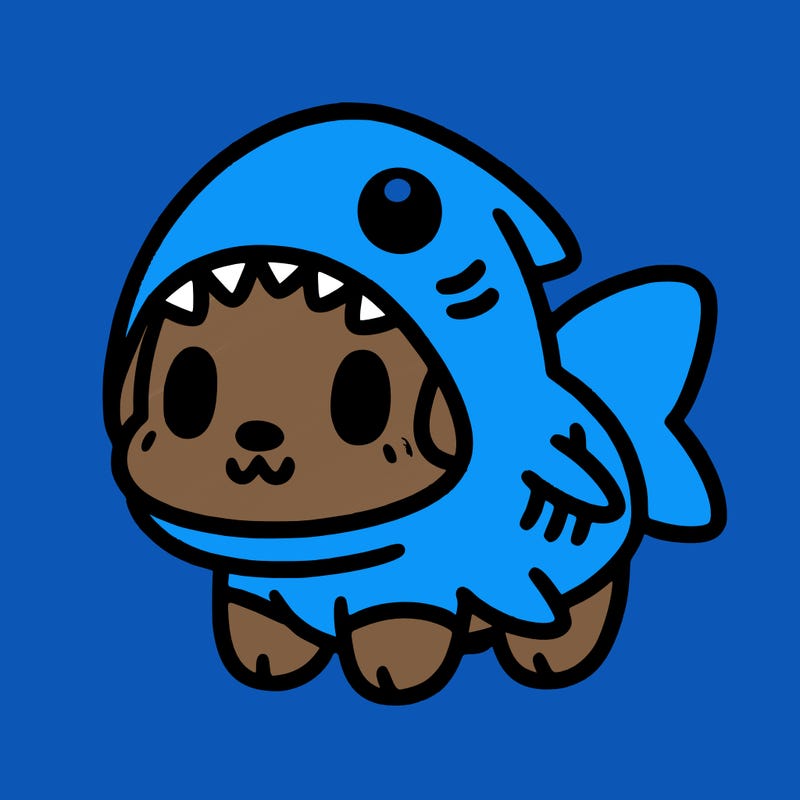 cute dog wearing a shark costume