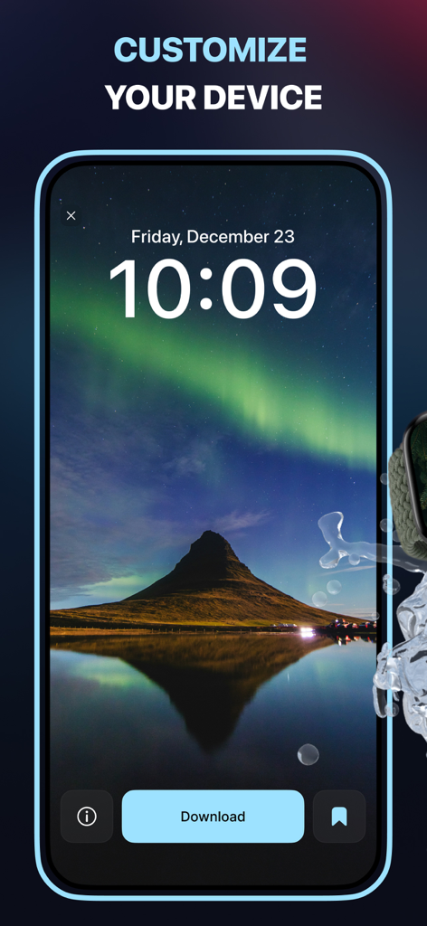 Spark: Pro Screensavers - iPhone screen showing a premium northern lights landscape wallpaper in the Spark Pro app