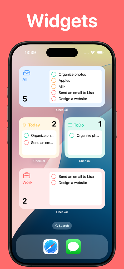 To Do List - Reminders & Tasks - iPhone home screen with various customizable to-do list and task reminder widgets.