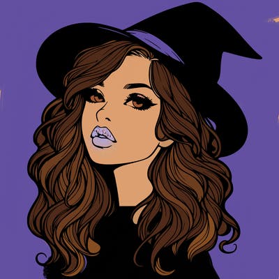 realistic witch girl with wavy hair and lips