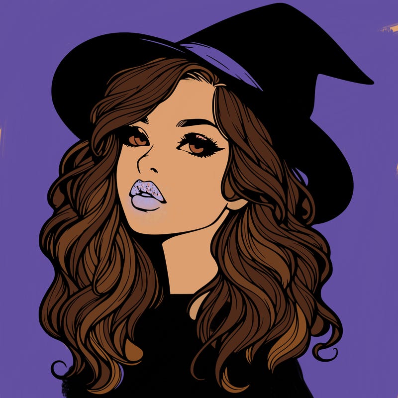 realistic witch girl with wavy hair and lips