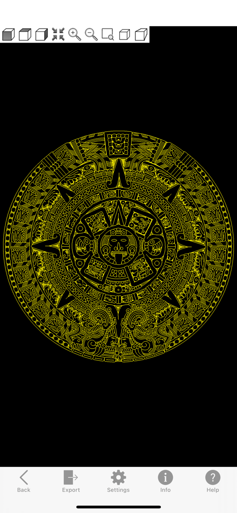 G-Code Viewer & Converter - O aplicativo Visualizador de Código G exibindo uma trajetória de ferramenta de gravação circular detalhada em um fundo preto com controles de interface móvel