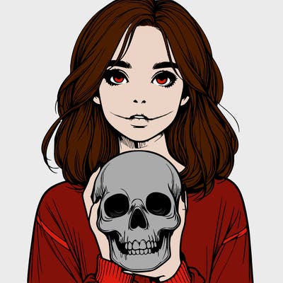 realistic girl holding a skull