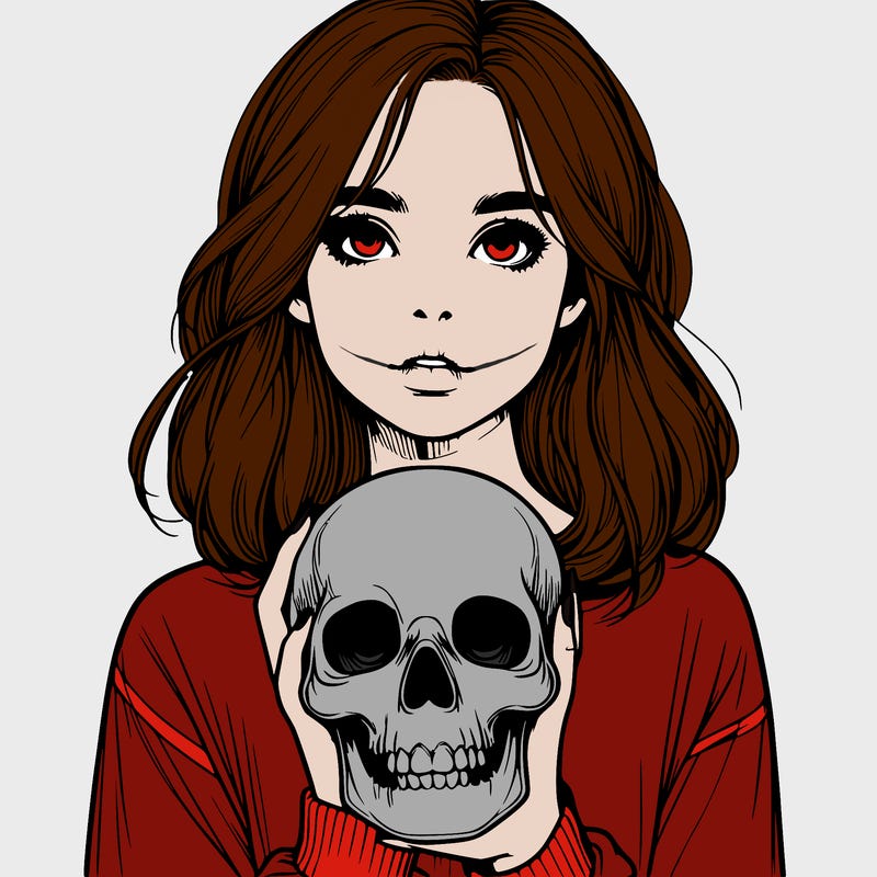 realistic girl holding a skull