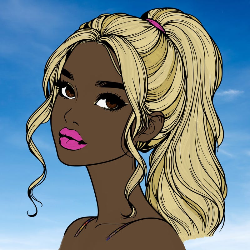 realistic girl with a ponytail on her hair and lips