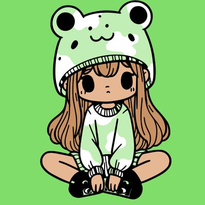 a girl wearing a frog hat and some frog socks