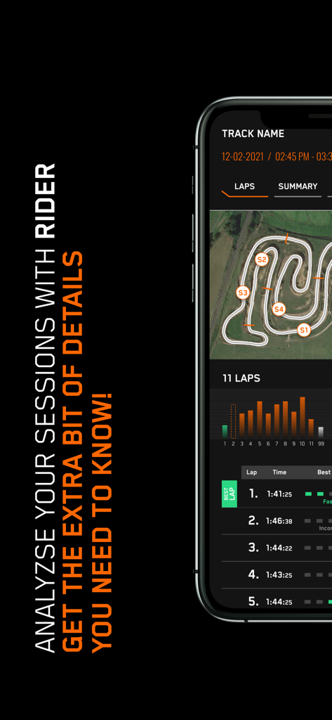 L'app KTMconnect mostra i tempi sul giro in pista di motocross e l'analisi dei dati prestazionali