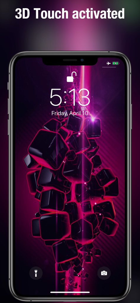 Live Wallpapers & Backgrounds+ - iPhone lock screen with a neon pink 3D geometric live wallpaper