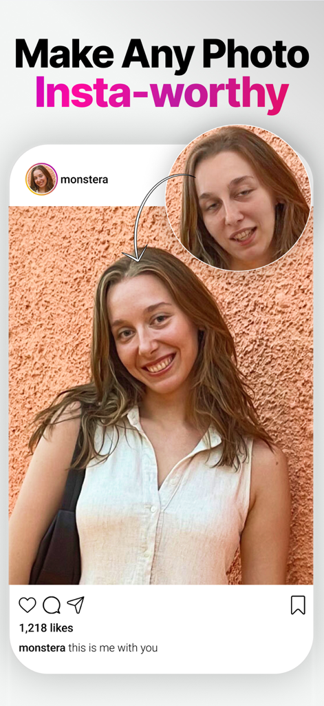 Before and after comparison showing how Retake AI fixes a facial expression for social media