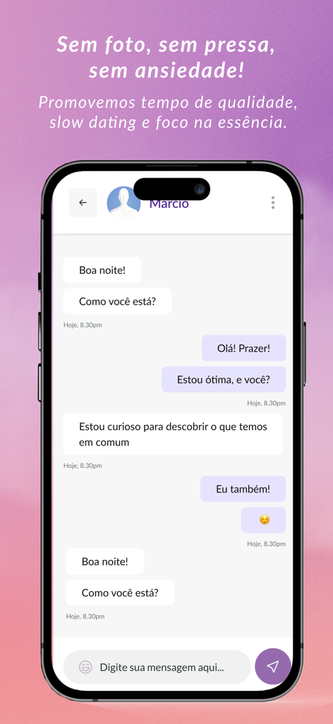 639App - 639Appのモバイルチャットインターフェース。本質とスローデーティングに焦点を当てたテキスト会話が表示されています。