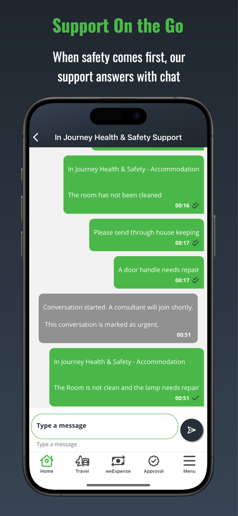 Travelit App Chat-Oberfläche für Gesundheits- und Sicherheitsunterstützung während der Reise