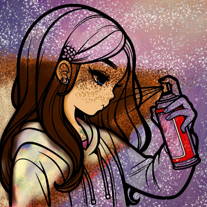 a realistic girl spray painting