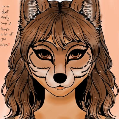 realistic girl with therian wolf mask