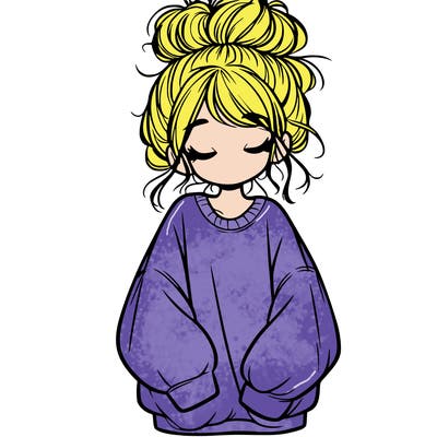 girl with baggy sweatshirt and messy bun